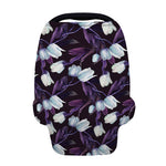 White And Purple Tulip Pattern Print Baby Seat Cover