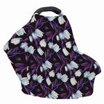 White And Purple Tulip Pattern Print Baby Seat Cover