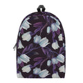 White And Purple Tulip Pattern Print School Backpack