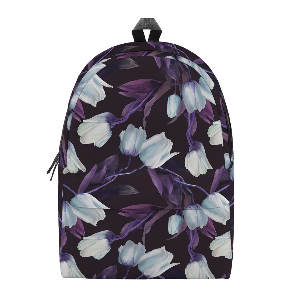 White And Purple Tulip Pattern Print Backpack