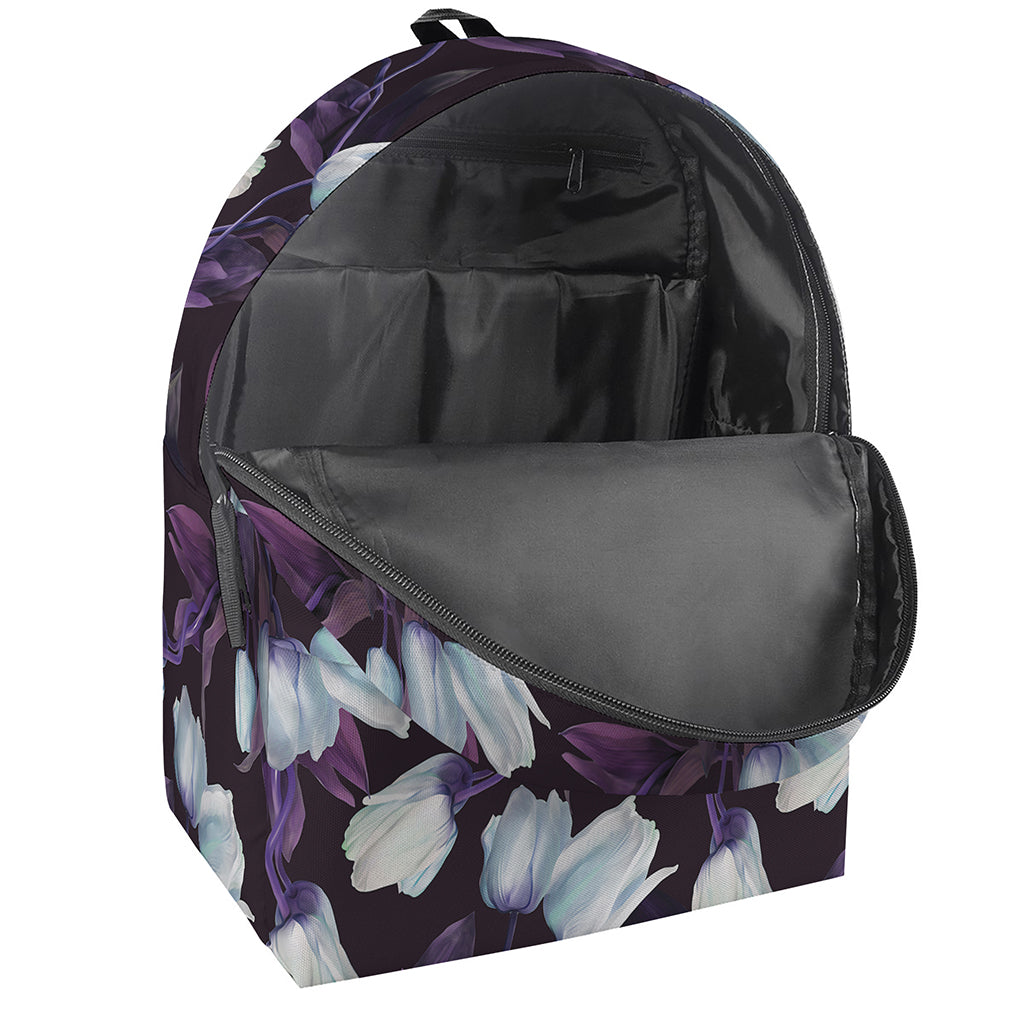 White And Purple Tulip Pattern Print Backpack