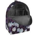 White And Purple Tulip Pattern Print Backpack