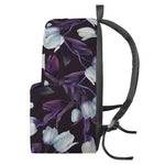 White And Purple Tulip Pattern Print Backpack