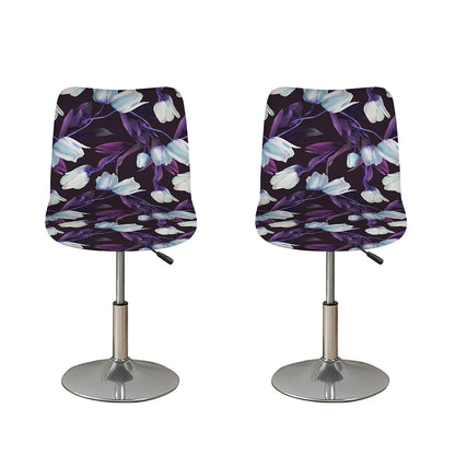 White And Purple Tulip Pattern Print Bar Stool Covers