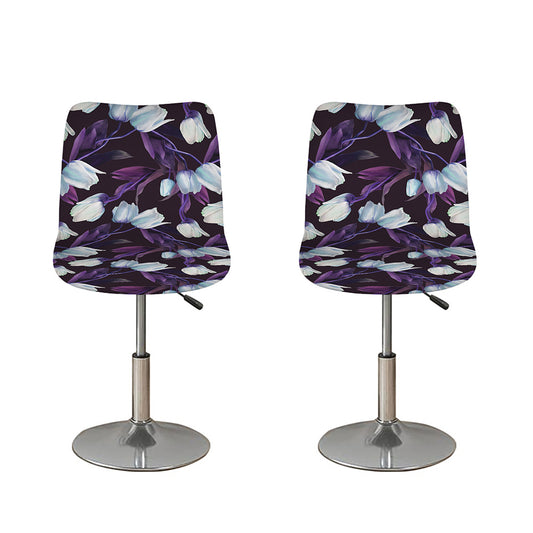 White And Purple Tulip Pattern Print Bar Stool Covers