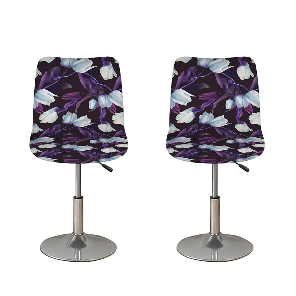 White And Purple Tulip Pattern Print Bar Stool Covers