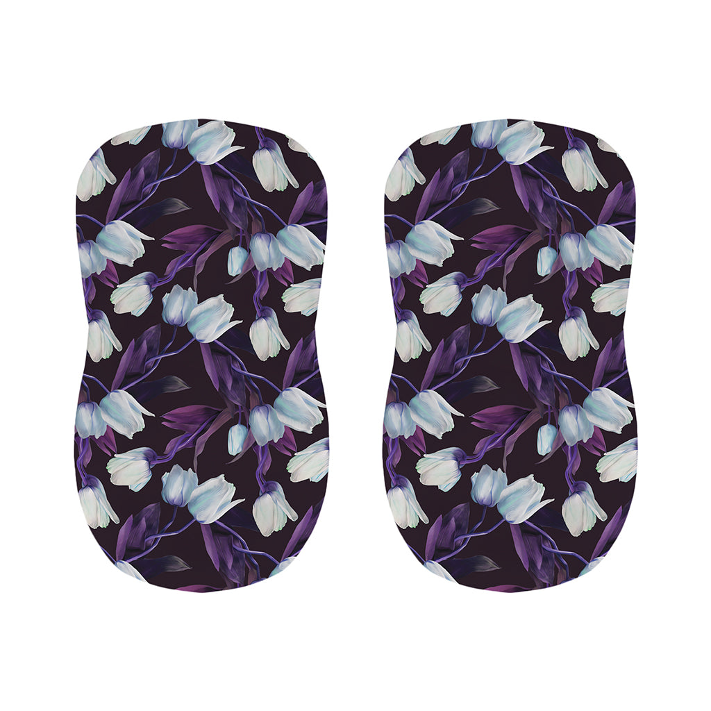 White And Purple Tulip Pattern Print Bar Stool Covers