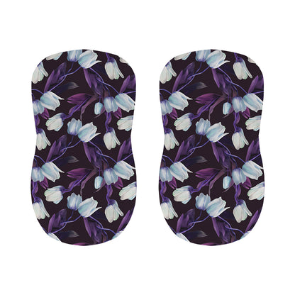 White And Purple Tulip Pattern Print Bar Stool Covers