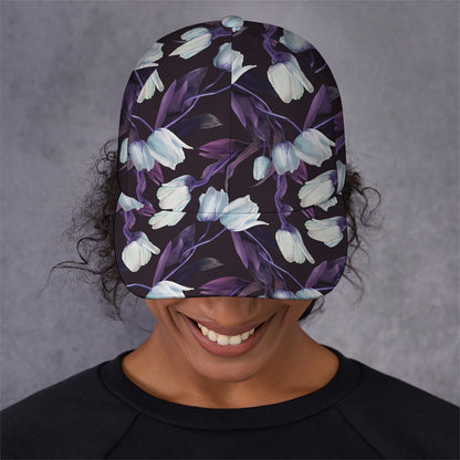 White And Purple Tulip Pattern Print Baseball Cap