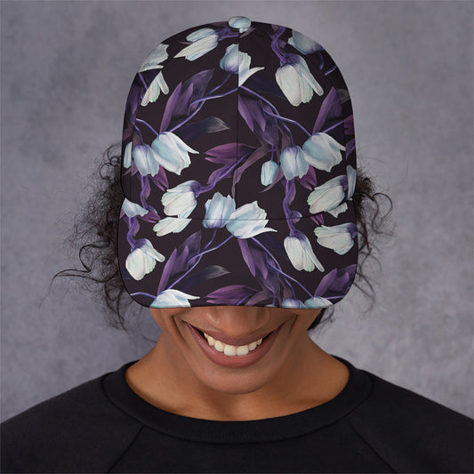 White And Purple Tulip Pattern Print Baseball Cap