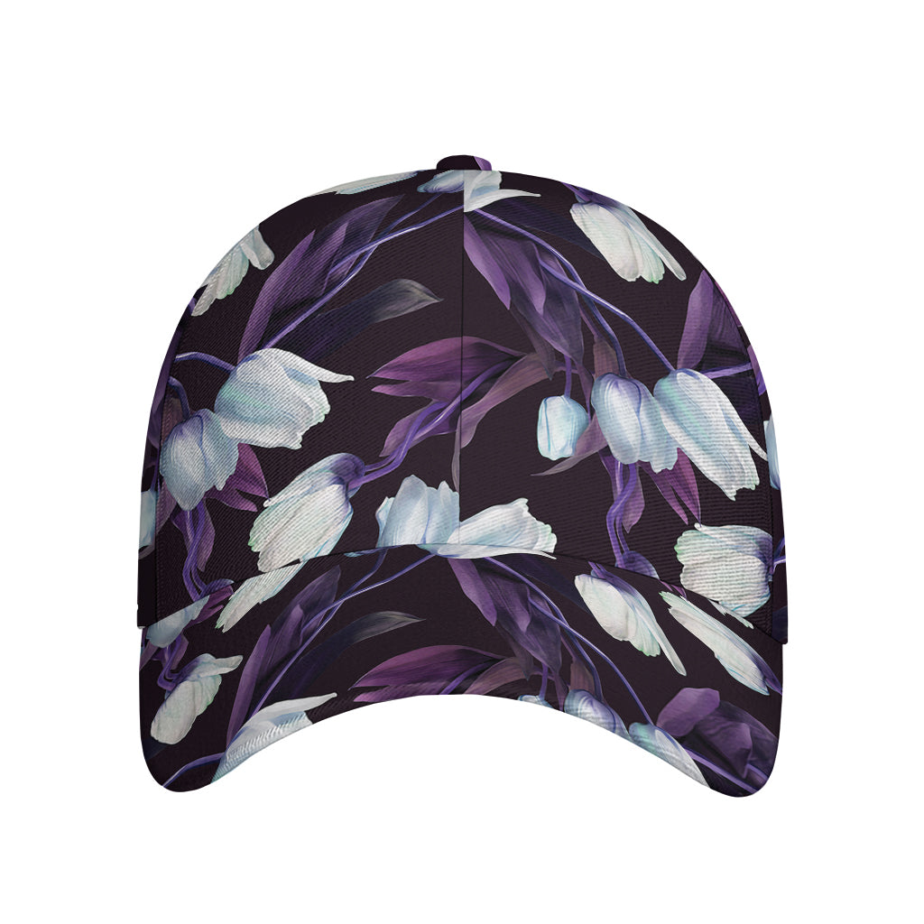 White And Purple Tulip Pattern Print Baseball Cap