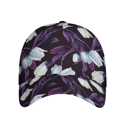 White And Purple Tulip Pattern Print Baseball Cap