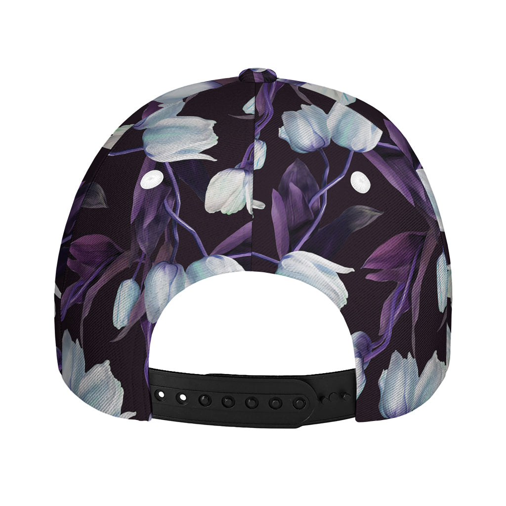 White And Purple Tulip Pattern Print Baseball Cap