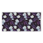 White And Purple Tulip Pattern Print Beach Towel