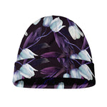 White And Purple Tulip Pattern Print Beanie
