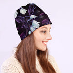 White And Purple Tulip Pattern Print Beanie