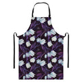 White And Purple Tulip Pattern Print Bib Apron With Pocket