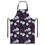 White And Purple Tulip Pattern Print Bib Apron With Pocket