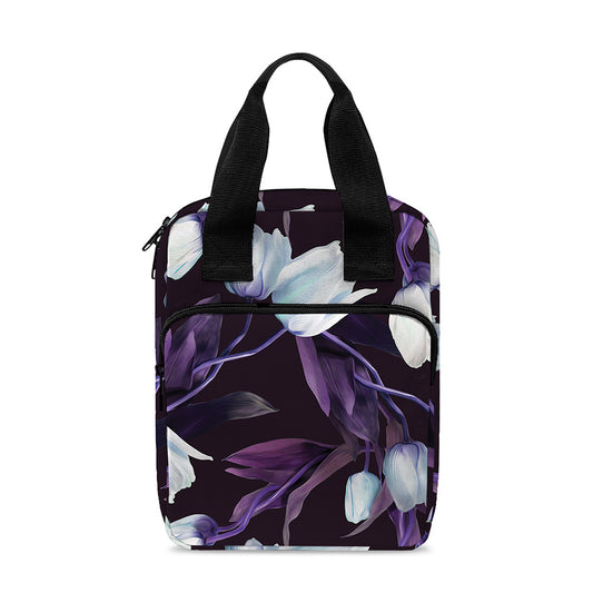 White And Purple Tulip Pattern Print Bible Tote Bag