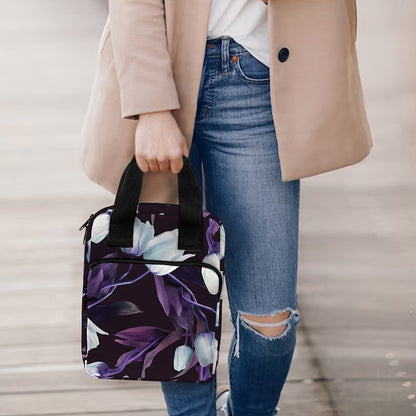 White And Purple Tulip Pattern Print Bible Tote Bag