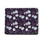 White And Purple Tulip Pattern Print Bifold Wallet