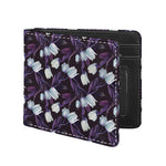 White And Purple Tulip Pattern Print Bifold Wallet