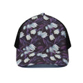 White And Purple Tulip Pattern Print Black Mesh Trucker Hat