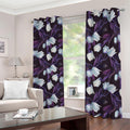 White And Purple Tulip Pattern Print Dimout Grommet Curtains