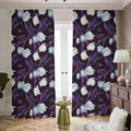White And Purple Tulip Pattern Print Dimout Pencil Pleat Curtains