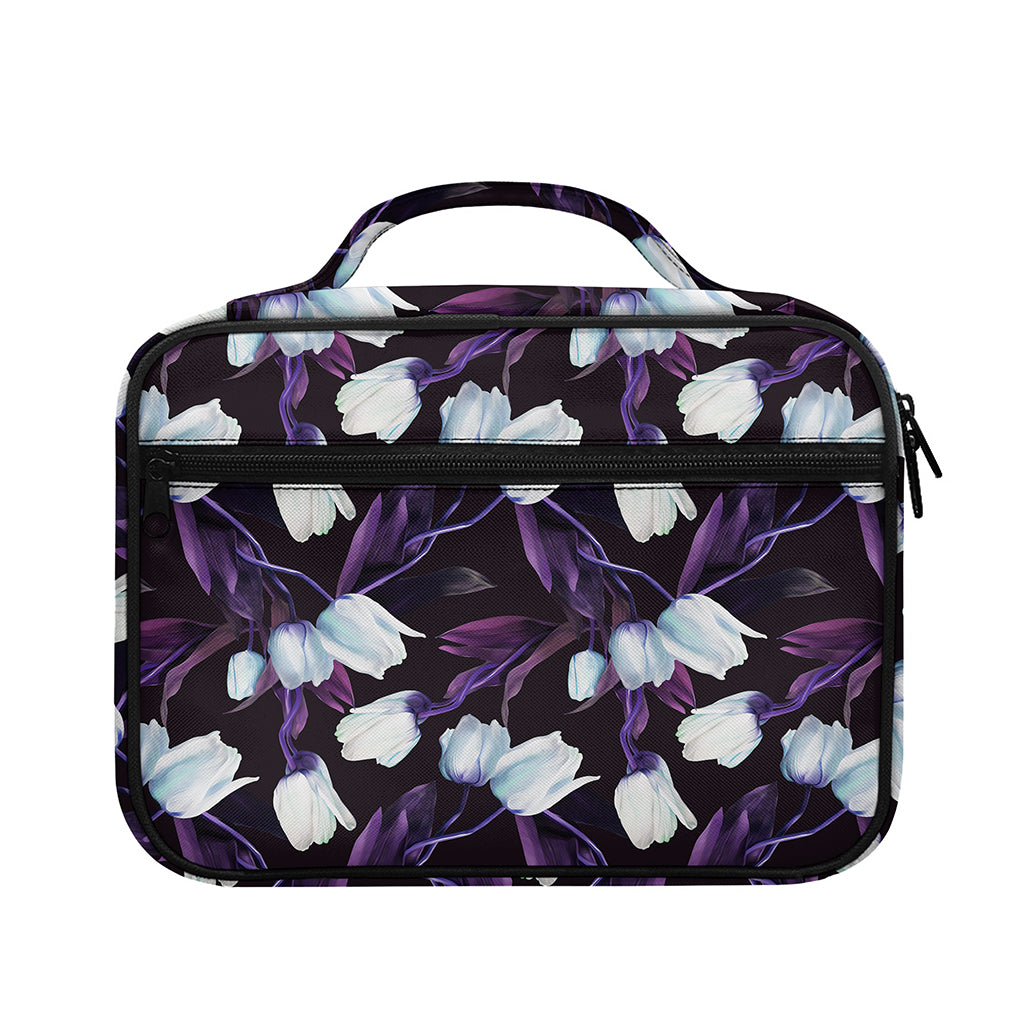 White And Purple Tulip Pattern Print Briefcase Bible Bag