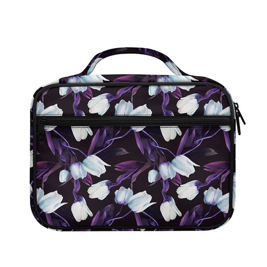 White And Purple Tulip Pattern Print Briefcase Bible Bag