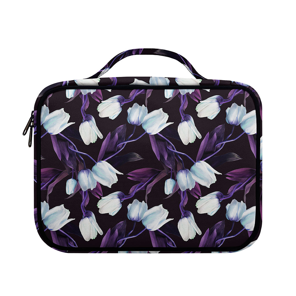 White And Purple Tulip Pattern Print Briefcase Bible Bag
