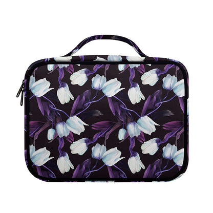 White And Purple Tulip Pattern Print Briefcase Bible Bag