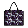 White And Purple Tulip Pattern Print Canvas Tote Bag