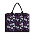 White And Purple Tulip Pattern Print Canvas Tote Bag