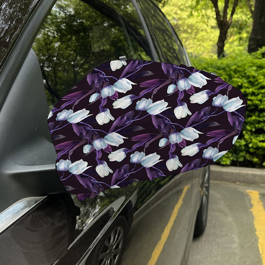 White And Purple Tulip Pattern Print Car Side Mirror Covers