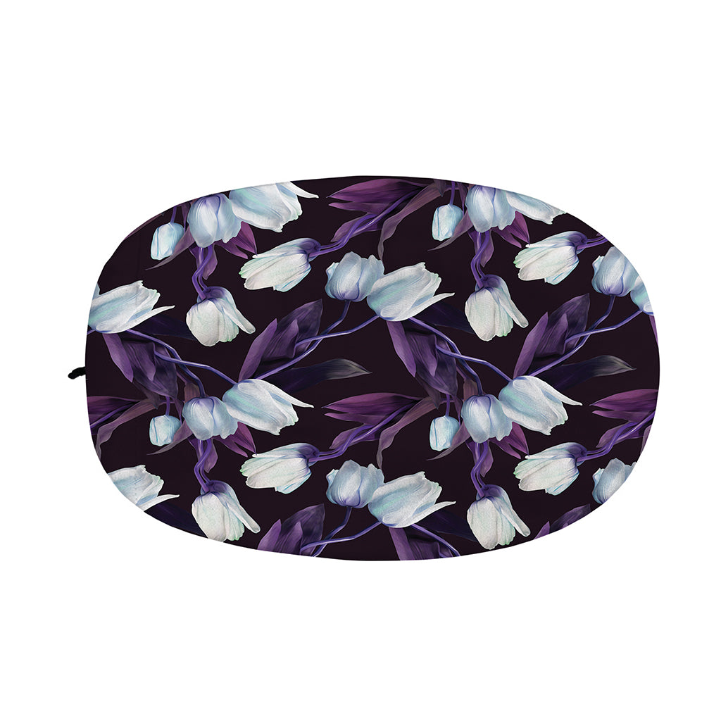 White And Purple Tulip Pattern Print Car Side Mirror Covers