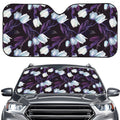 White And Purple Tulip Pattern Print Car Windshield Sun Shade