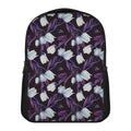 White And Purple Tulip Pattern Print Casual Backpack