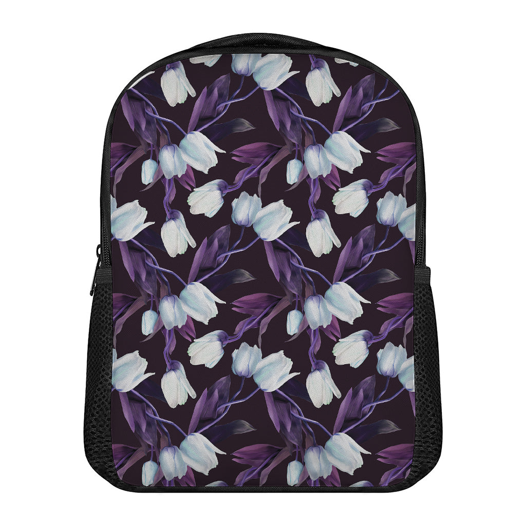 White And Purple Tulip Pattern Print Casual Backpack