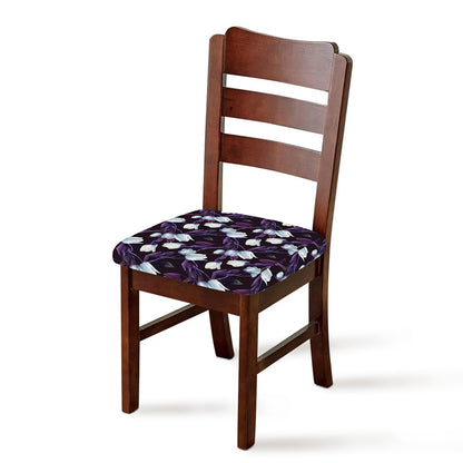 White And Purple Tulip Pattern Print Chair Cushion Cover