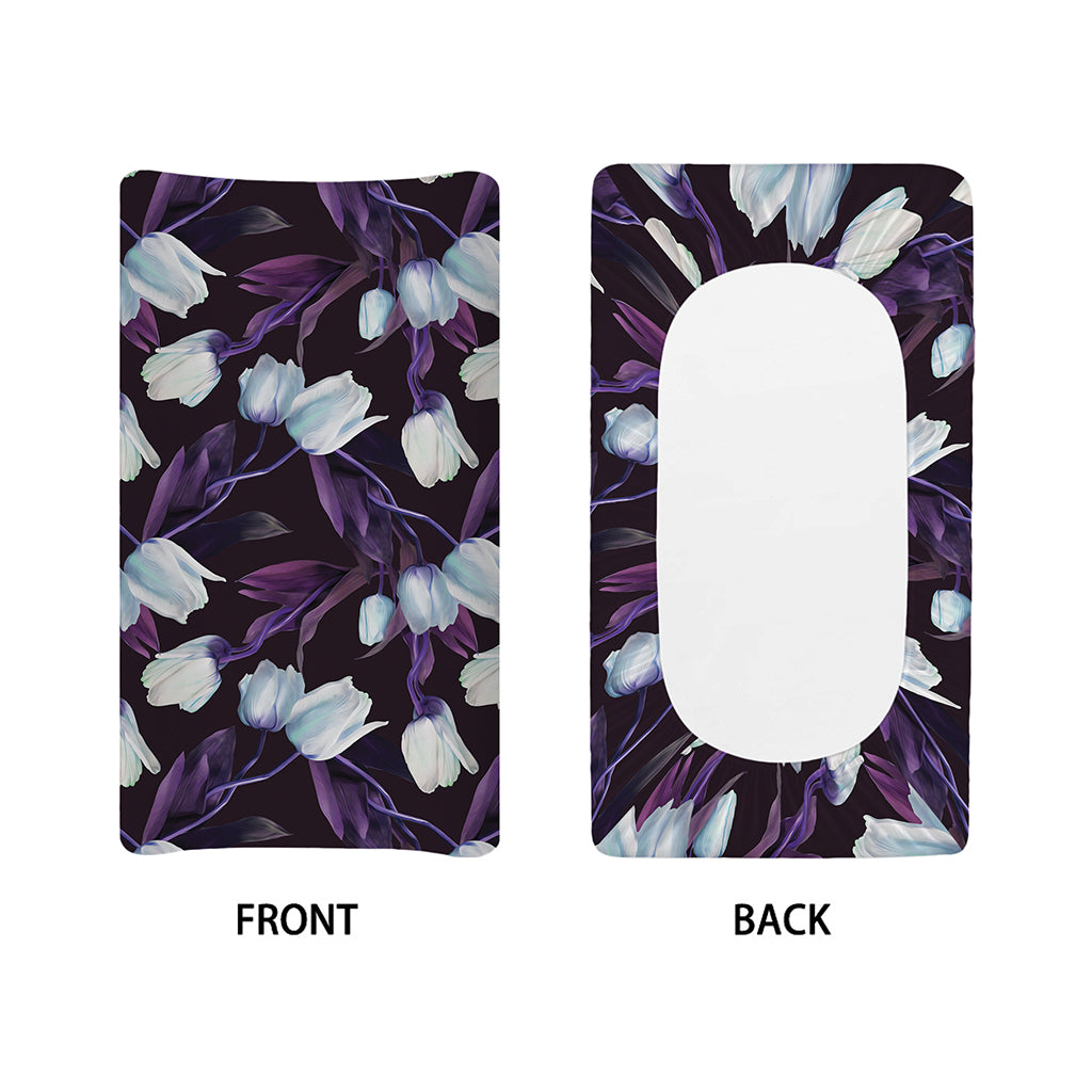 White And Purple Tulip Pattern Print Changing Pad Cover