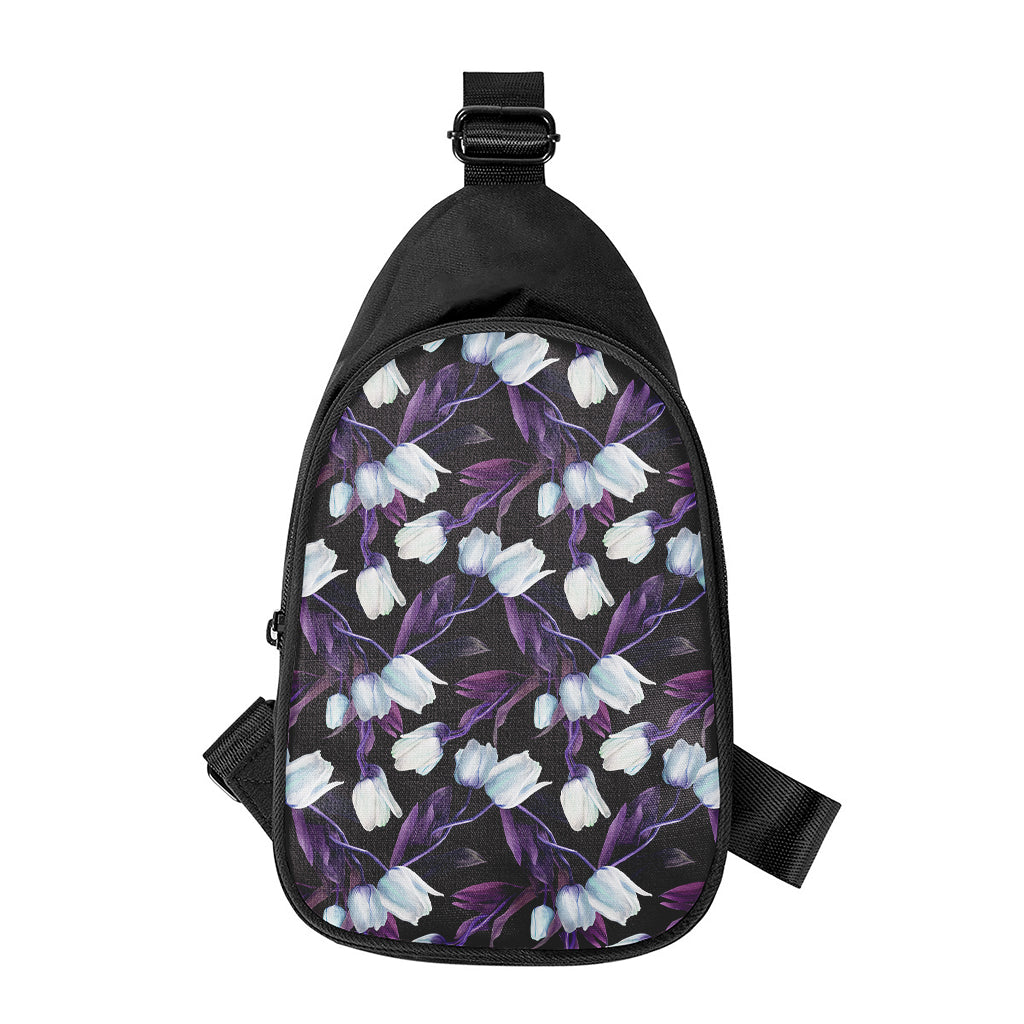 White And Purple Tulip Pattern Print Chest Bag