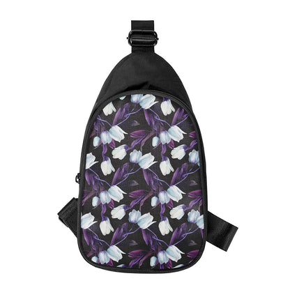 White And Purple Tulip Pattern Print Chest Bag