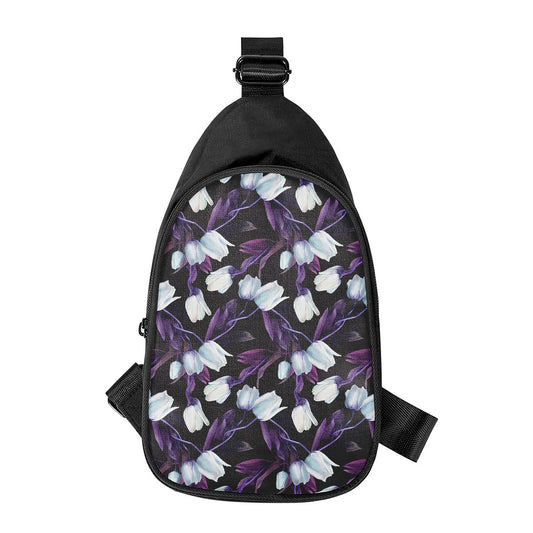 White And Purple Tulip Pattern Print Chest Bag