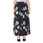 White And Purple Tulip Pattern Print Chiffon Maxi Skirt
