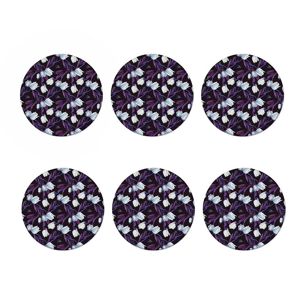 White And Purple Tulip Pattern Print Coaster Set
