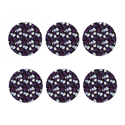 White And Purple Tulip Pattern Print Coaster Set