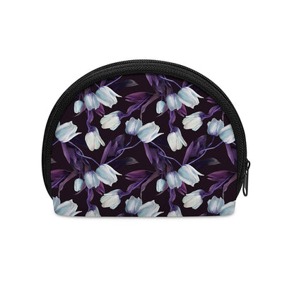 White And Purple Tulip Pattern Print Coin Purse