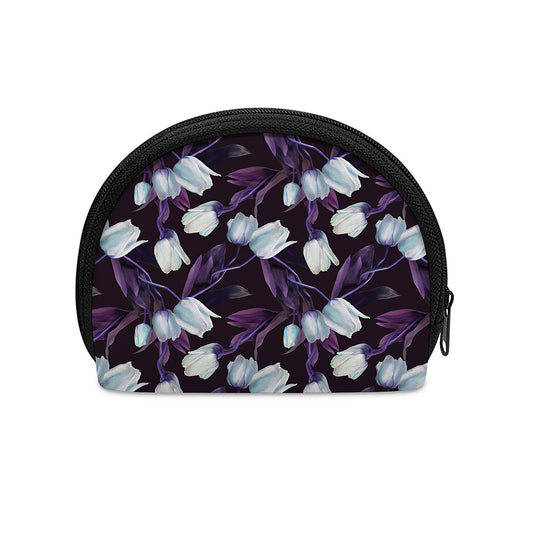 White And Purple Tulip Pattern Print Coin Purse